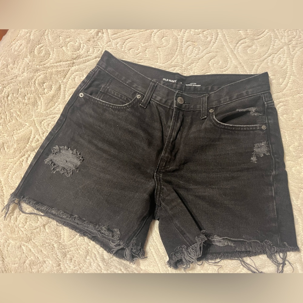 Old Navy Black Jean Shorts Distressed Style